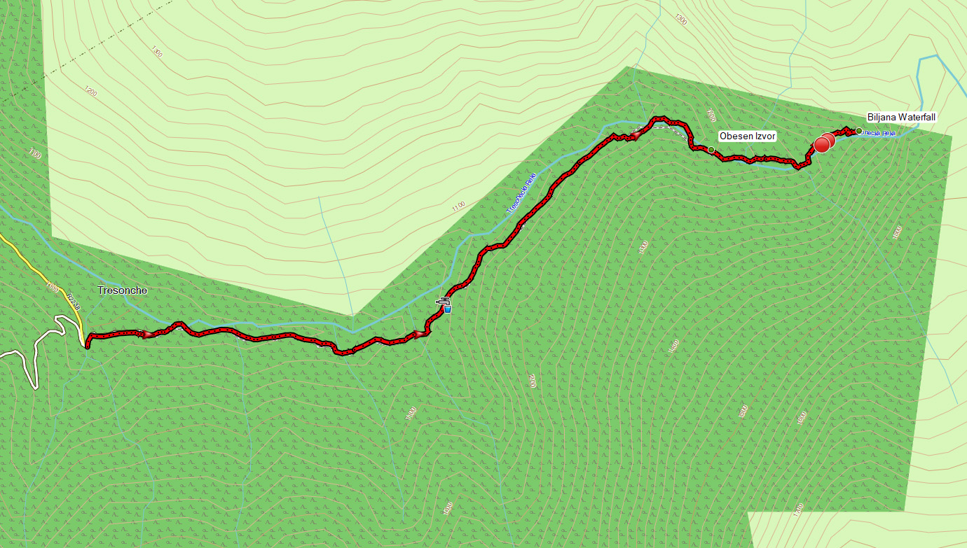 Hike from Tresonche to the Alilica Cave and Biljana Waterfall GPS map