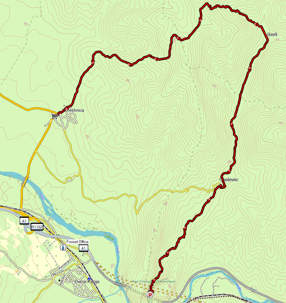 Demir Kapija to Koreshnica hike GPS map