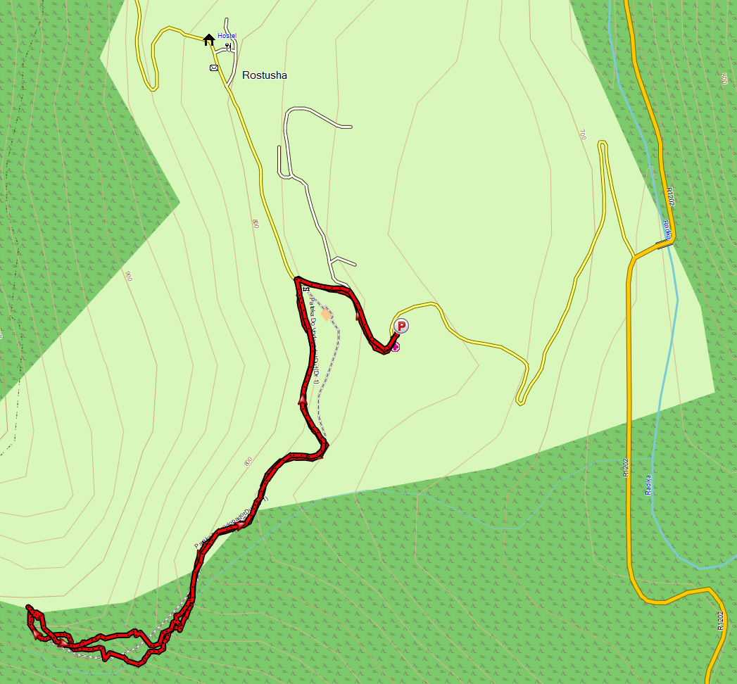 Rostushe to Duf waterfall in Mavrovo National Park GPS map