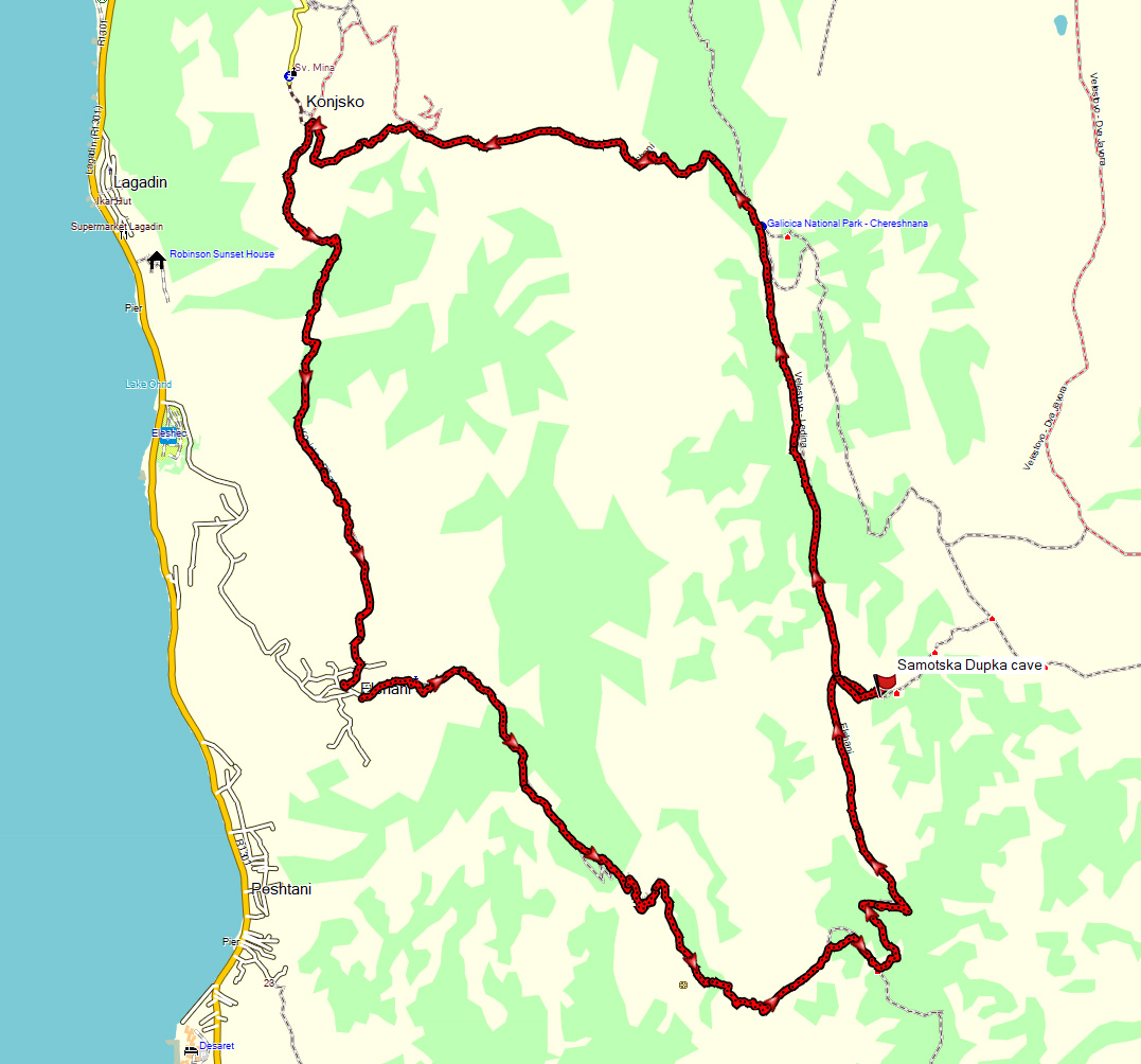 Elshani-Konjsko roundtrip in Galicica National Park GPS map