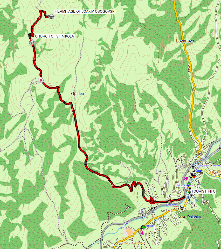 Kriva Palanka to Hermitage of St Joakim Osogovski GPS map