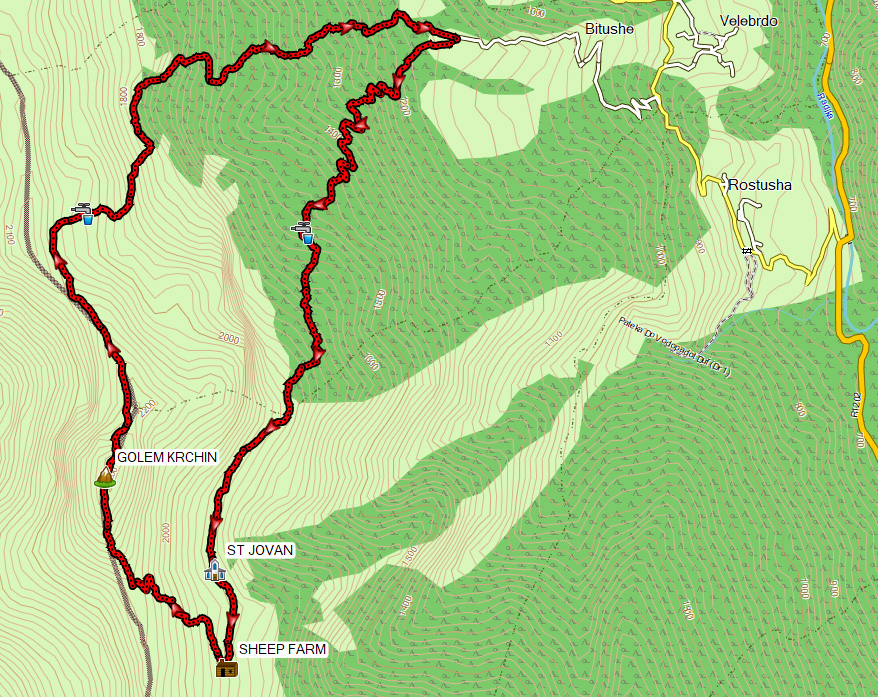 Hike from Bitushe to Big Krchin Peak in Mavrovo National Park GPS map