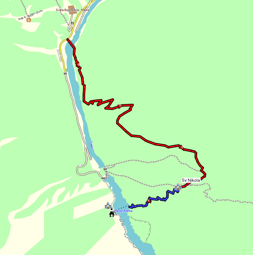 Hike from Lake Matka to the Monastery of St Nikola Shishevski GPS map