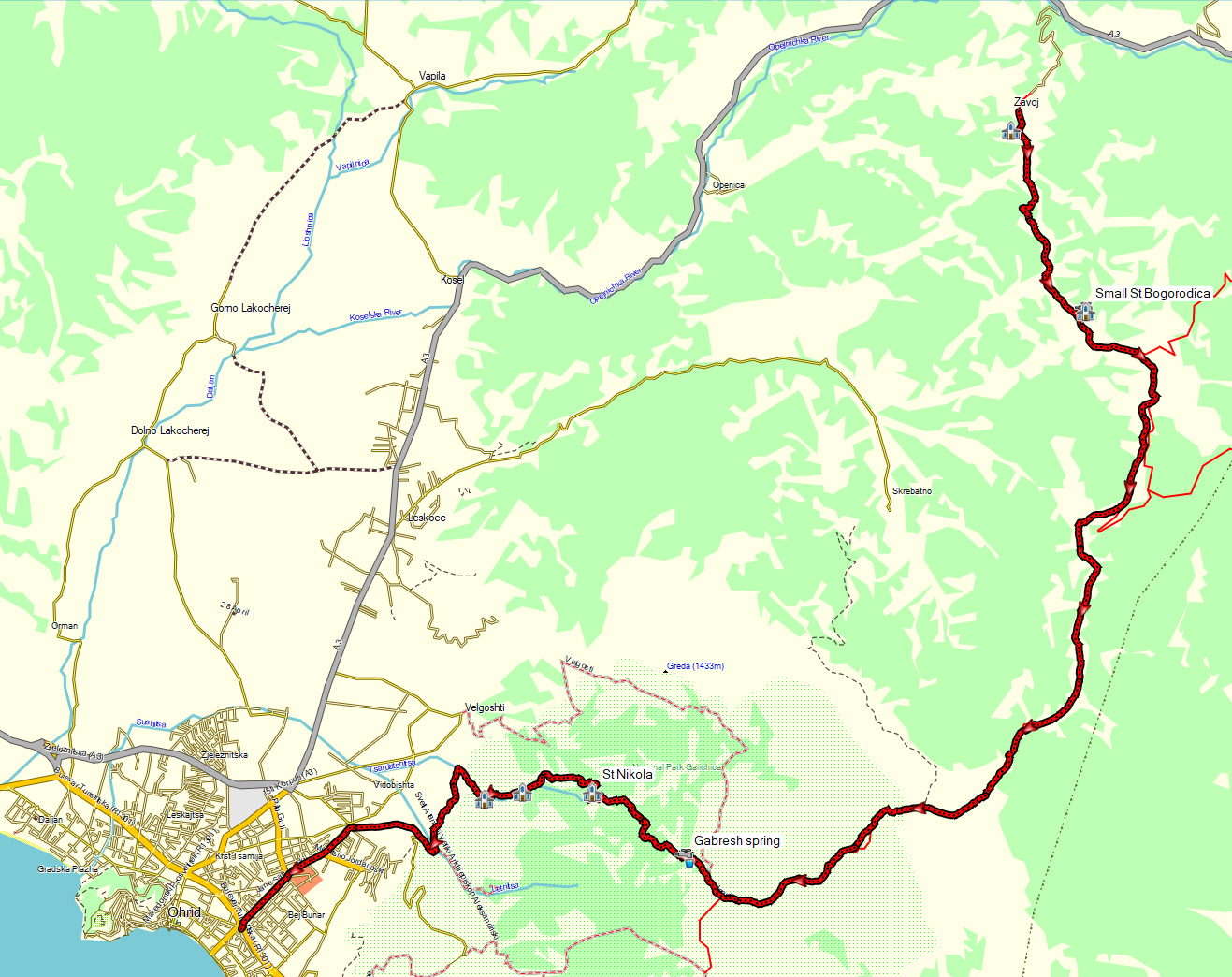 Zavoj to Ohrid through Galicica National Park GPS map