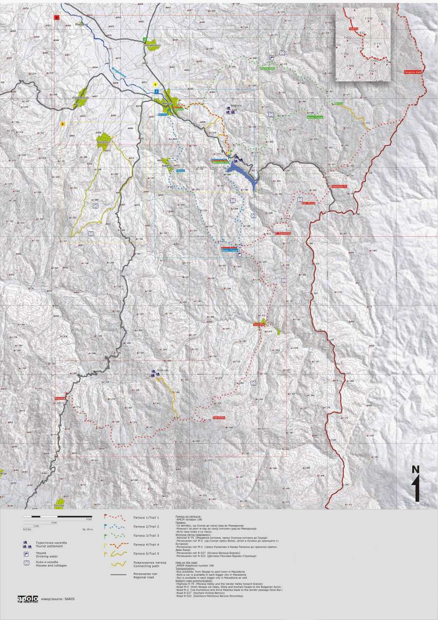 Map with hiking trails near Berovo