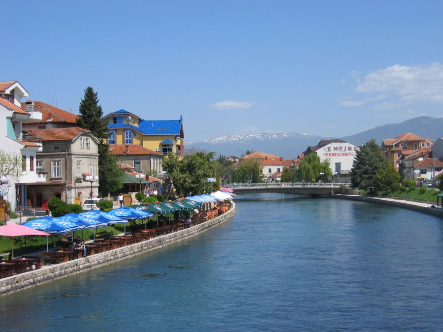Riverside town Struga on the Black Drim river