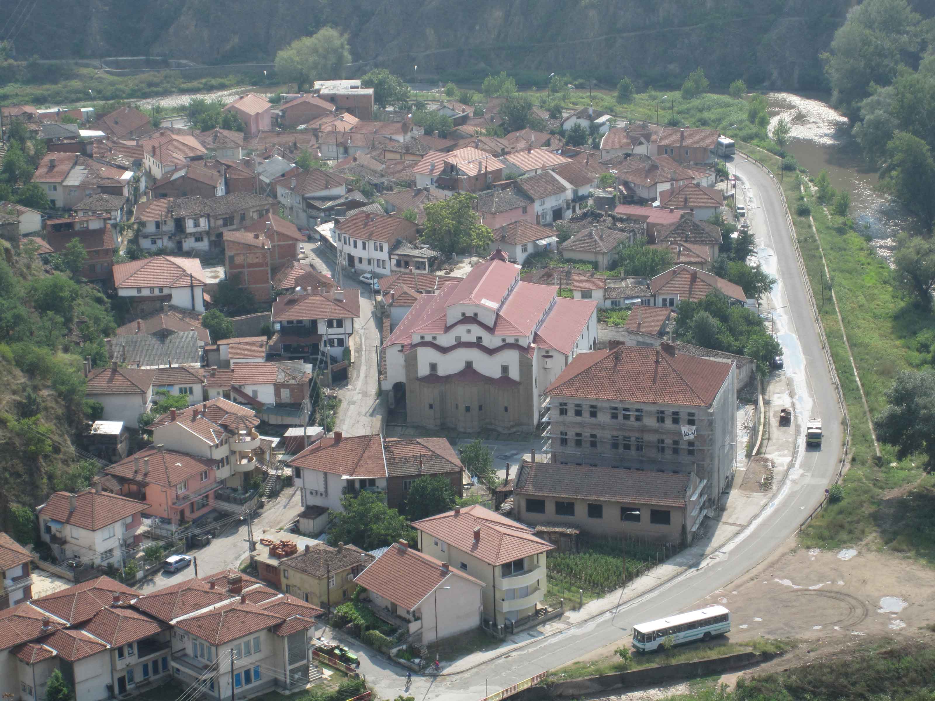St Bogorodica and School of Goce Delcev seen from Isar Fortress in Stip