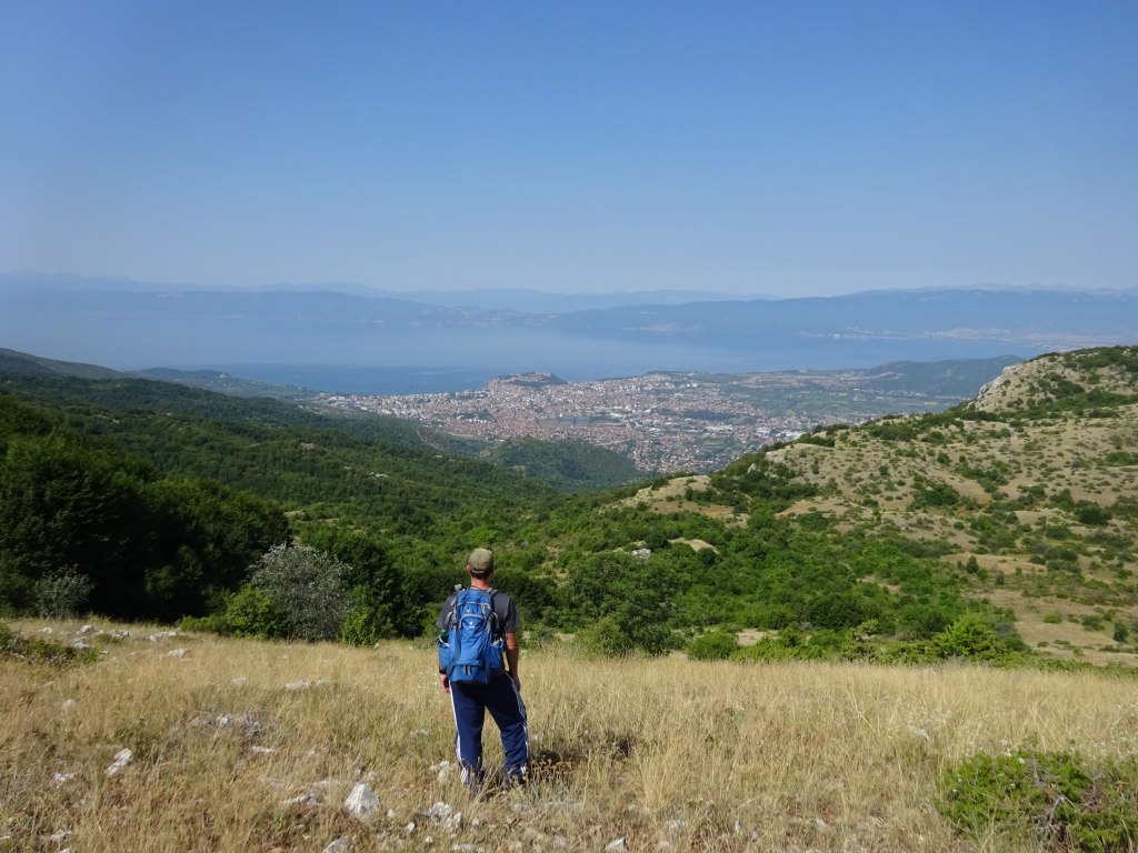 View of Ohrid during Velgost to Skrebatno hike in Galicica National Park in Macedonia