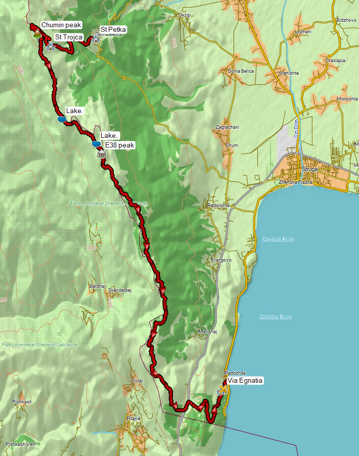 Map of Gorna Belica to Radozda hike on Jablanica mountain in Macedonia